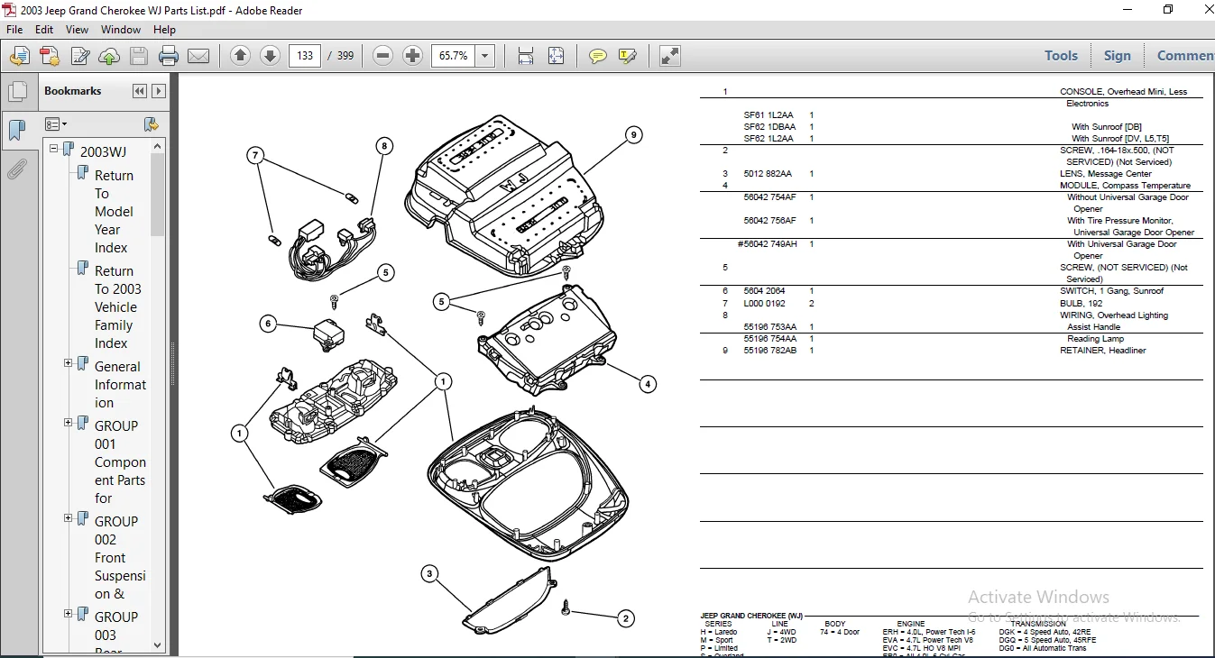 2003 Jeep Grand Cherokee WJ Parts List Manual 2003 Jeep Grand Cherokee WJ Parts List Manual