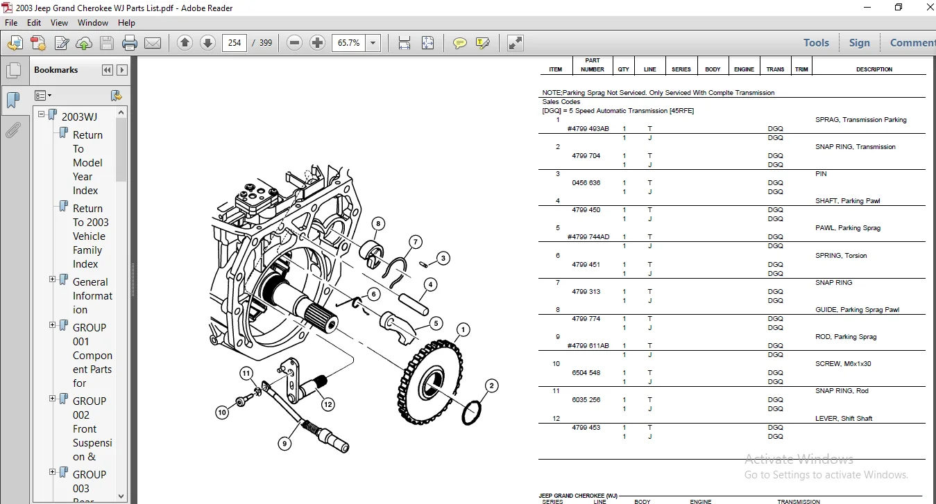 2003 Jeep Grand Cherokee WJ Parts List Manual 2003 Jeep Grand Cherokee WJ Parts List Manual