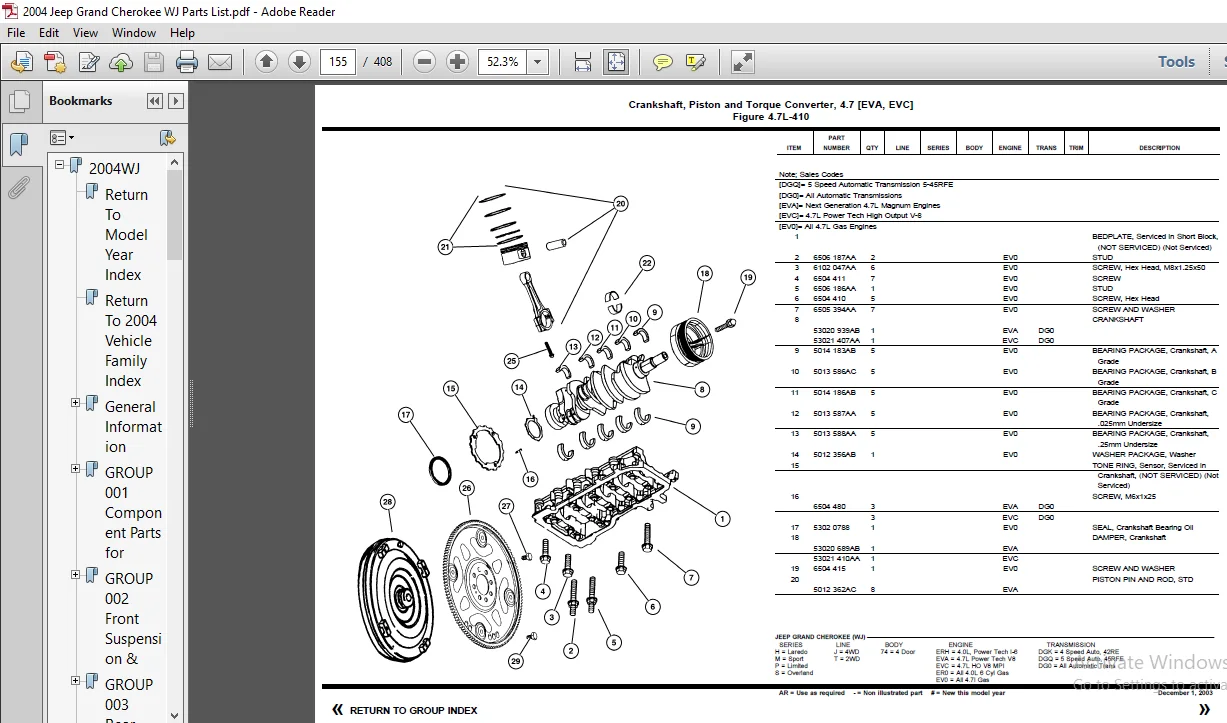 2004 Jeep Grand Cherokee WJ Parts List Manual 2004 Jeep Grand Cherokee WJ Parts List Manual
