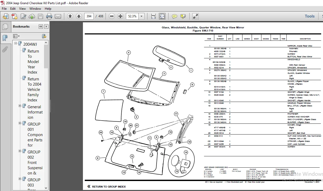 2004 Jeep Grand Cherokee WJ Parts List Manual 2004 Jeep Grand Cherokee WJ Parts List Manual