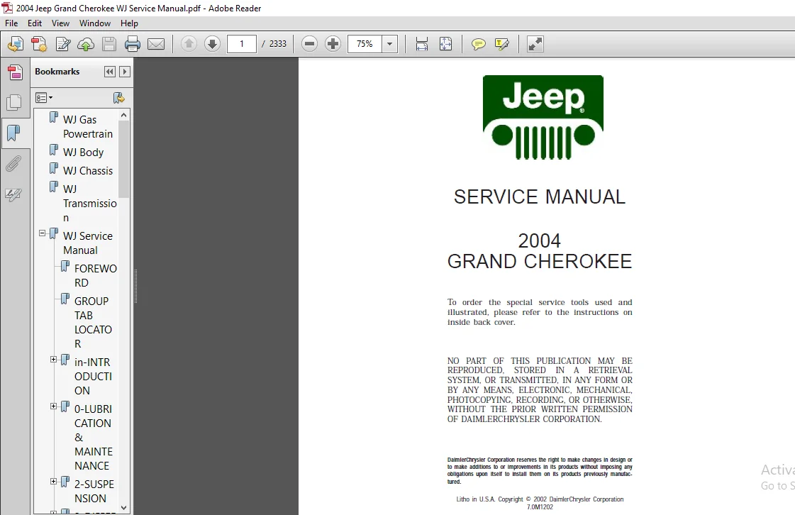 2004 Jeep Grand Cherokee WJ Service Manual - PDF DOWNLOAD