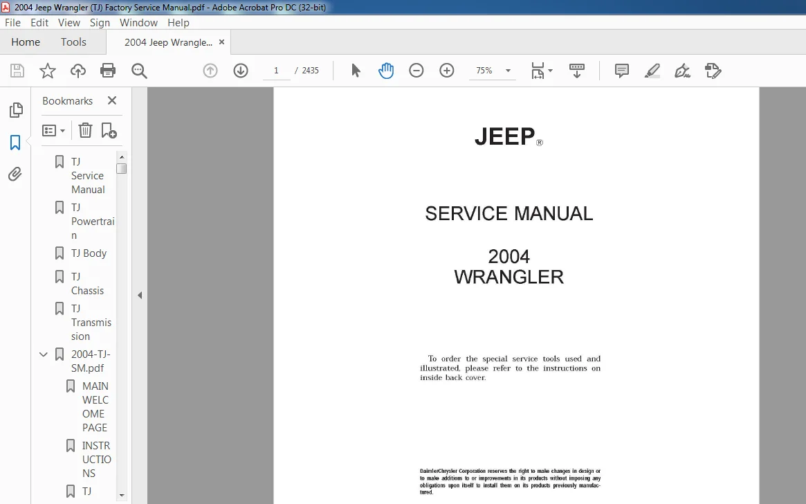 2004 JEEP WRANGLER SERVICE MANUAL - PDF DOWNLOAD