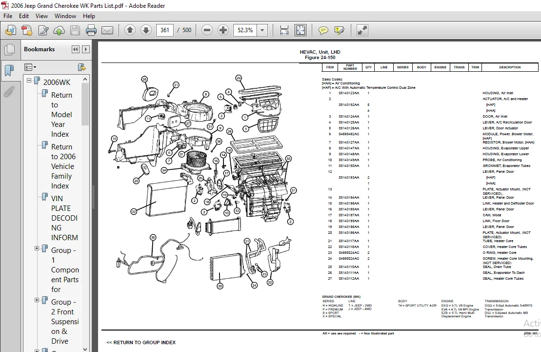 2006 Jeep Grand Cherokee WK Parts List Manual - PDF DOWNLOAD