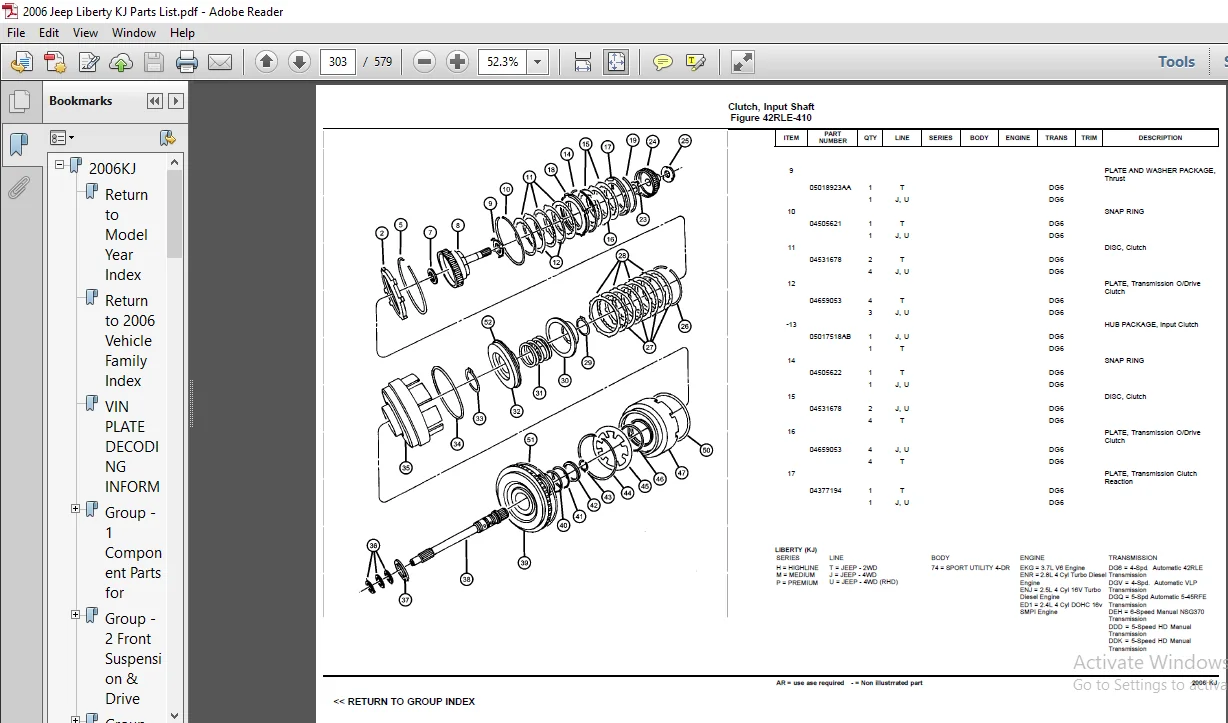 2006 Jeep Liberty KJ Parts List Manual