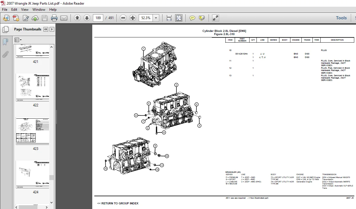 2007 Wrangle JK Jeep Parts List Manual - PDF DOWNLOAD