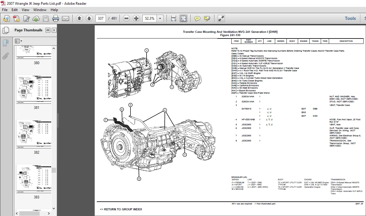 2007 Wrangle JK Jeep Parts List Manual - PDF DOWNLOAD