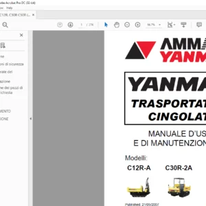 AMMAN YANMAR C12R-A C30R-2A C50R-3B TRASPORTATORI CINGOLATI MANUALE D’USO E DI MANUTENZIONE (ITALIAN)