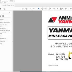 AMMAN YANMAR MINI - ESCAVATORI SV15 SV17 SV17EX EP MANUALE D’USO E DI MANUTENZIONE - PDF DOWNLOAD