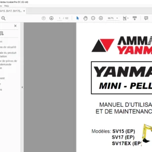AMMAN YANMAR MINI - PELLES SV15 SV17 SV17EX EP MANUEL D’UTILISATION ET DE MAINTENANCE  - PDF DOWNLOAD