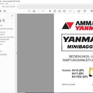 AMMAN YANMAR MINIBAGGER SV15 SV17 SV17EX EP BEDIENUNGS- UND WARTUNGSANLEITUNG - (GERMAN)