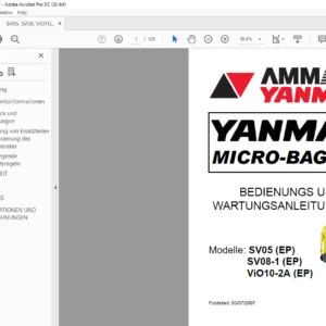 AMMANN YANMAR MINI-BAGGER SV05 SV08-1 ViO10-2A EP BEDIENUNGS UND WARTUNGSANLEITUNG (GERMAN)
