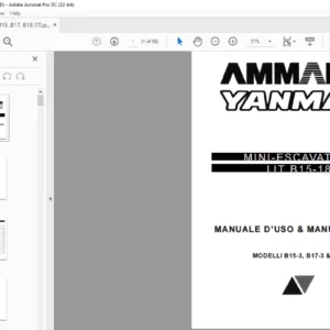 AMMANN YANMAR MINI-ESCAVATORI LIT B15-3 B17-3 B18 MANUALE D'USO & MANUTENZIONE (ITALIAN)