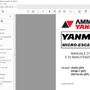 AMMANN YANMAR MINI-ESCAVATORI SV05 SV08-1 ViO10-2A EP MANUALE D’USO E DI MANUTENZIONE (ITALIAN)