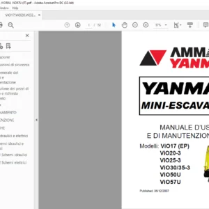 AMMANN YANMAR MINI-ESCAVATORI ViO17 EP ViO20-3 ViO25-3 ViO30 35-3 ViO50U ViO57U MANUALE D’USO E DI MANUTENZIONE (ITALIAN)