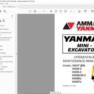 AMMANN YANMAR MINI-EXCAVATORS ViO17 EP ViO20-3 ViO25-3 ViO30 35-3 ViO50U ViO57U OPERATION & MAINTENANCE MANUAL