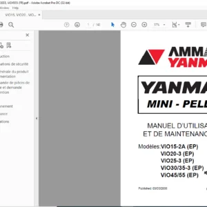 AMMANN YANMAR MINI-PELLES ViO15-2A ViO20-3 ViO25-3 ViO30 35-3 ViO45 55 EP MANUEL D’UTILISATION ET DE MAINTENANCE (FRENCH)
