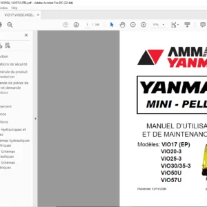 AMMANN YANMAR MINI-PELLES ViO17 EP ViO20-3 ViO25-3 ViO30 35-3 ViO50U ViO57U MANUEL D’UTILISATION ET DE MAINTENANCE (FRENCH)