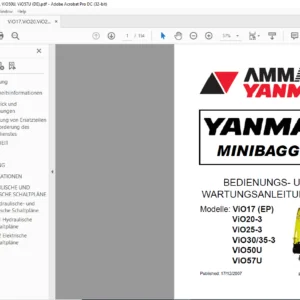 AMMANN YANMAR MINIBAGGER ViO17 EP ViO20-3 ViO25-3 ViO30 35-3 ViO50U ViO57U BEDIENUNGS- UND WARTUNGSANLEITUNG (GERMAN)