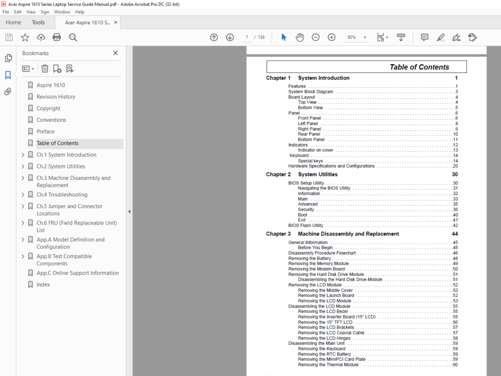 Acer Aspire 1610 Series Laptop Service Guide Manual - PDF DOWNLOAD ...