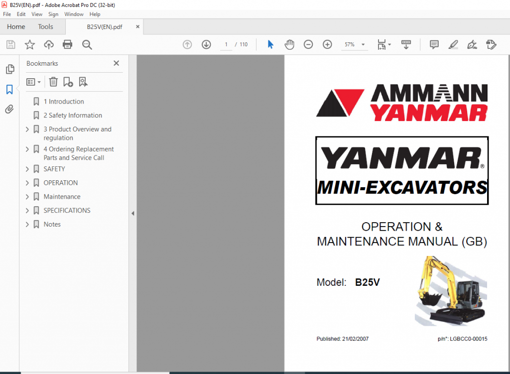 Ammann Yanmar B25V Mini-Excavators Operation & Maintenance Manual - PDF ...