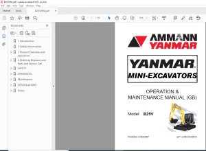 Ammann Yanmar B25V Mini-Excavators Operation & Maintenance Manual - PDF DOWNLOAD
