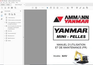 Ammann Yanmar B25V Mini-Pelles Manuel d'utilisation et de Maintenance - PDF DOWNLOAD (French)