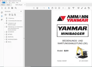 Ammann Yanmar B25V Minibagger bedienungs-und Wartungsanleitung - PDF DOWNLOAD (GERMAN)