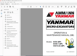 Ammann Yanmar SV05 SV08-1 ViO10-2A EP Micro-Excavators Operation & Maintenance Manual