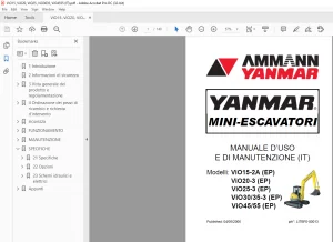 Ammann Yanmar ViO15-2A ViO20-3 ViO25-3 ViO30 35-3 ViO45 55 EP MANUALE D’USOE DI MANUTENZIONE ( ITALIAN )