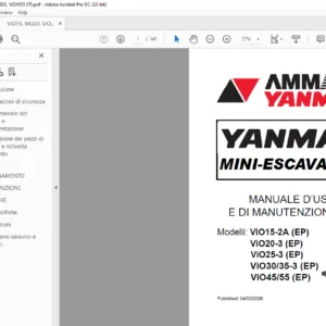 Ammann Yanmar ViO15-2A ViO20-3 ViO25-3 ViO30 35-3 ViO45 55 EP MANUALE D’USOE DI MANUTENZIONE   ( ITALIAN )