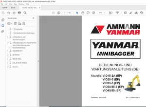 Ammann Yanmar ViO15-2A ViO20-3 ViO25-3 ViO30 35-3 ViO45 55 EP Minibagger Bedienungs-und Wartungsanleitung