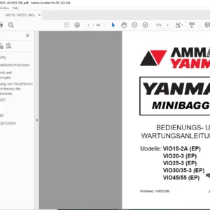 Ammann Yanmar ViO15-2A ViO20-3 ViO25-3 ViO30 35-3 ViO45 55 EP Minibagger Bedienungs-und Wartungsanleitung