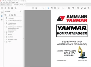 Ammann Yanmar ViO75-A B7Σ-A SV100 EP KOMPAKTBAGGER Bedienungs und Wartungsanleitung (GERMAN)