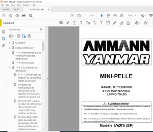 Ammann Yanmar ViO75 EP Mini-Pelle Manuel D'Utilisation et de Maintenance - PDF DOWNLOAD (French)