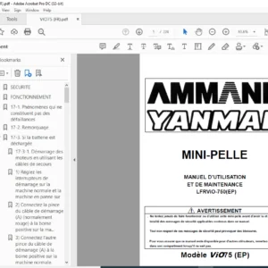 Ammann Yanmar ViO75 EP Mini-Pelle Manuel D'Utilisation et de Maintenance - PDF DOWNLOAD (French)
