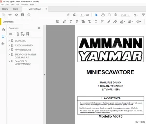 Ammann Yanmar ViO75 Miniescavatore Manuale d'uso E di Manutenzione - PDF DOWNLOAD ( ITALIAN )