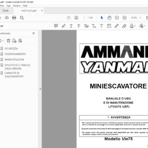 Ammann Yanmar ViO75 Miniescavatore Manuale d'uso E di Manutenzione - PDF DOWNLOAD ( ITALIAN )