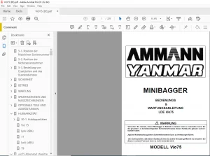 Ammann Yanmar Vio75 EP Minibagger bedienungs & Wartungsanleitung - PDF DOWNLOAD