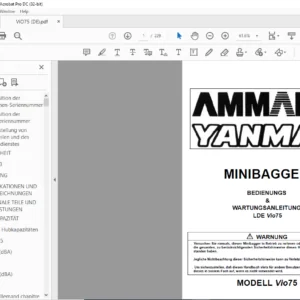 Ammann Yanmar Vio75 EP Minibagger bedienungs & Wartungsanleitung - PDF DOWNLOAD