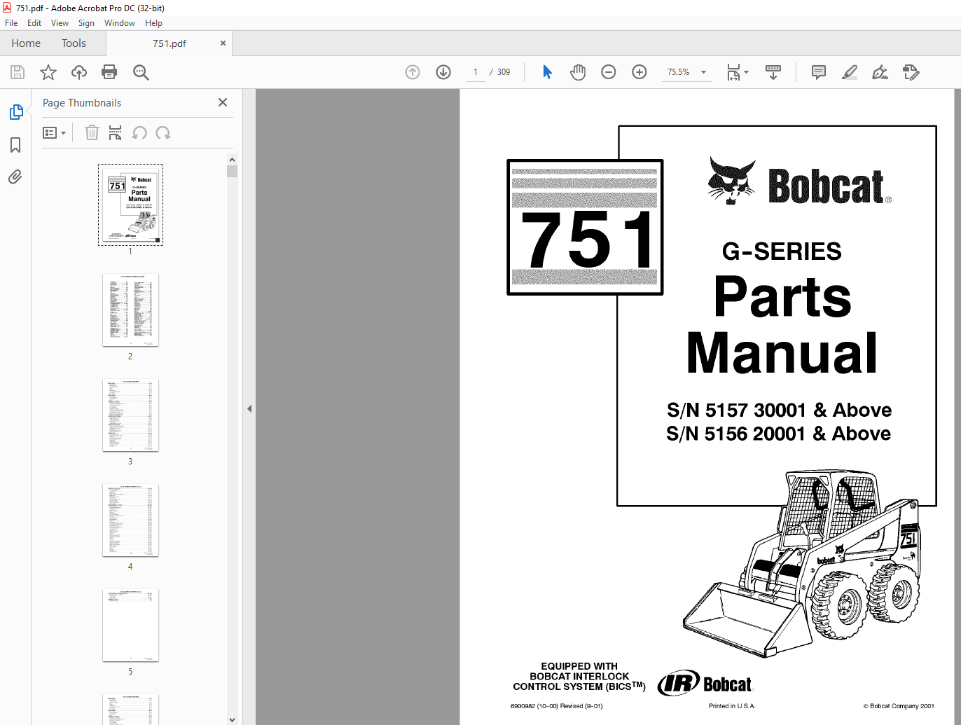 Bobcat 753 G-Series Skid Steer Loader Parts Manual - PDF DOWNLOAD