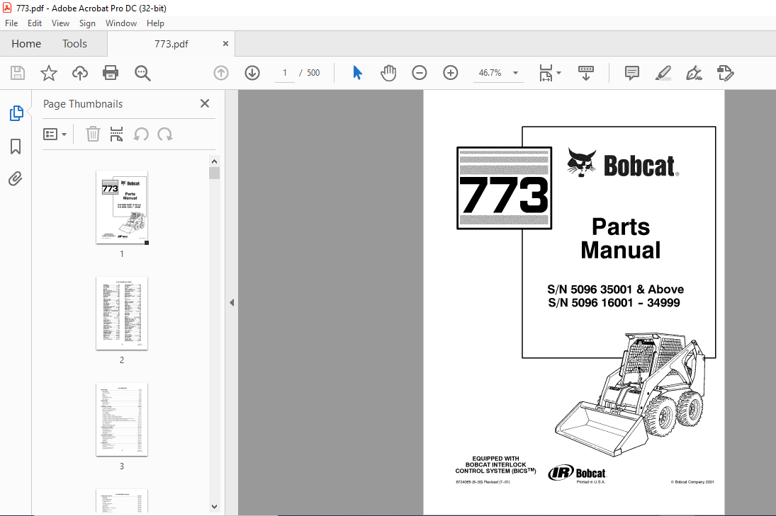 Bobcat 773 Skid Steer Loader Parts Manual - PDF DOWNLOAD - HeyDownloads