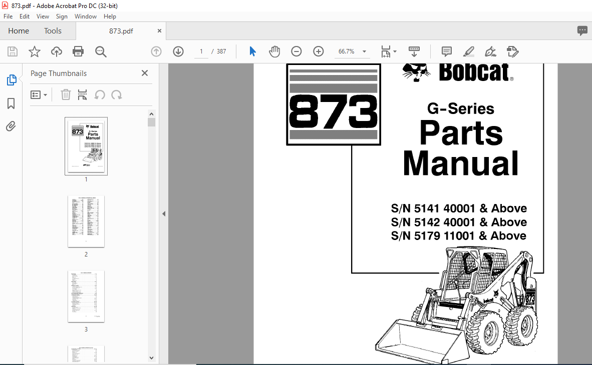 Bobcat 873 G-Series Skid Steer Loader Parts Manual - PDF DOWNLOAD ...