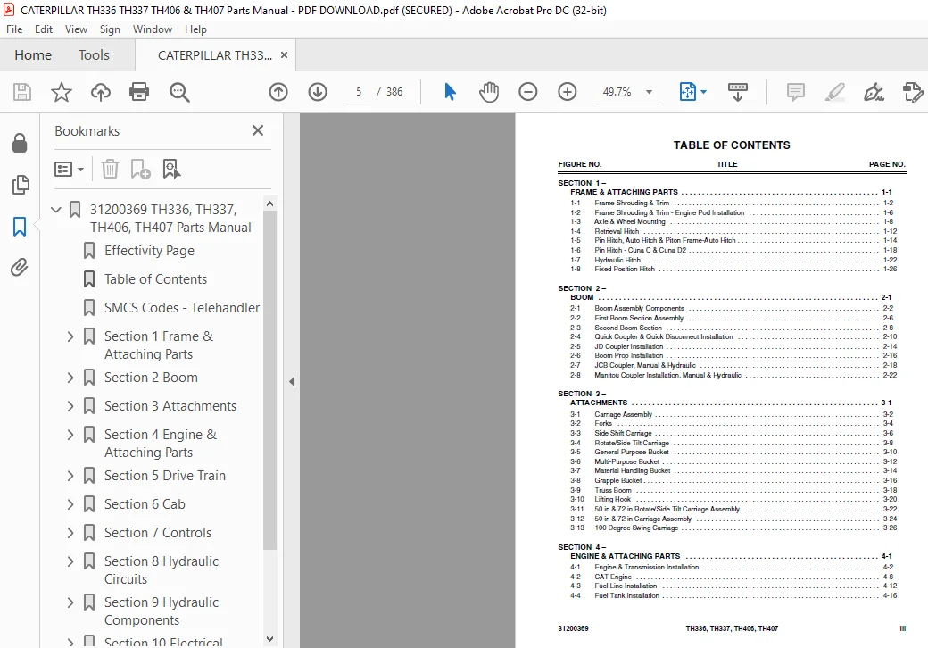CATERPILLAR TH336 TH337 TH406 & TH407 Parts Manual - PDF DOWNLOAD - Image 4