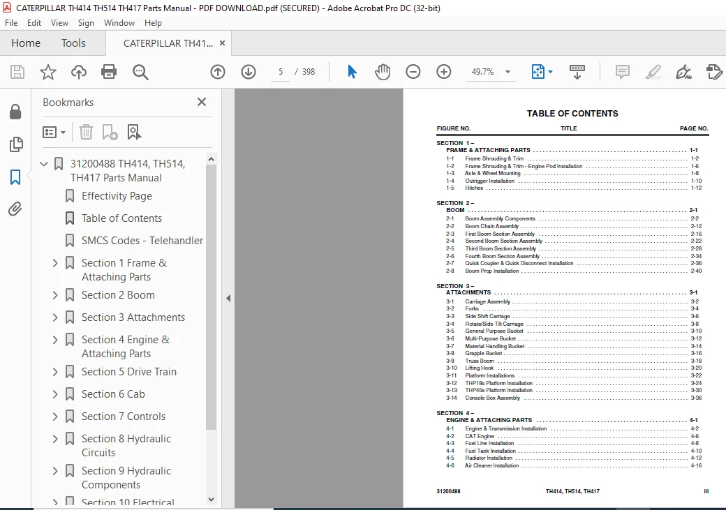 CATERPILLAR TH414 TH514 TH417 Parts Manual - PDF DOWNLOAD - Image 2