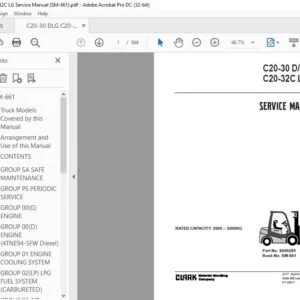 CLARK FORKLIFT C20-30 DLG C20-32C LG SERVICE MANUAL