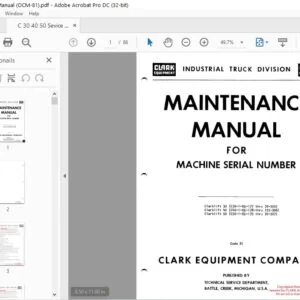 CLARK FORKLIFT C30-1-EQ-177 thru 70-305 MAINTENANCE MANUAL