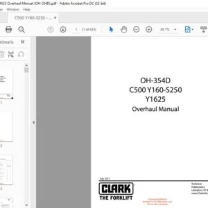 CLARK FORKLIFT C500 Y160-S230 – Y1625 (OH-354D) OVERHAUL MANUAL