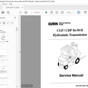 CLARK FORKLIFT CGP I CDP 16-50 H Hydrostatic Transmission SERVICE MANUAL