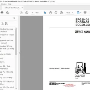 CLARK FORKLIFT EPG20-30 ECG20-32 ECG20-30X SERVICE MANUAL