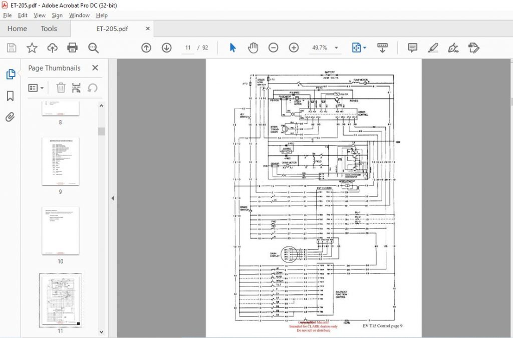 CLARK FORKLIFT ET205 Troubleshooting the EV Tl5 Control TECHNICAL ...